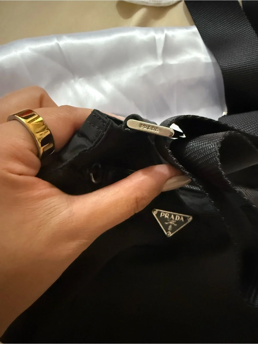 Prada Black Nylon Messenger Bag with Silver Logo Plaque